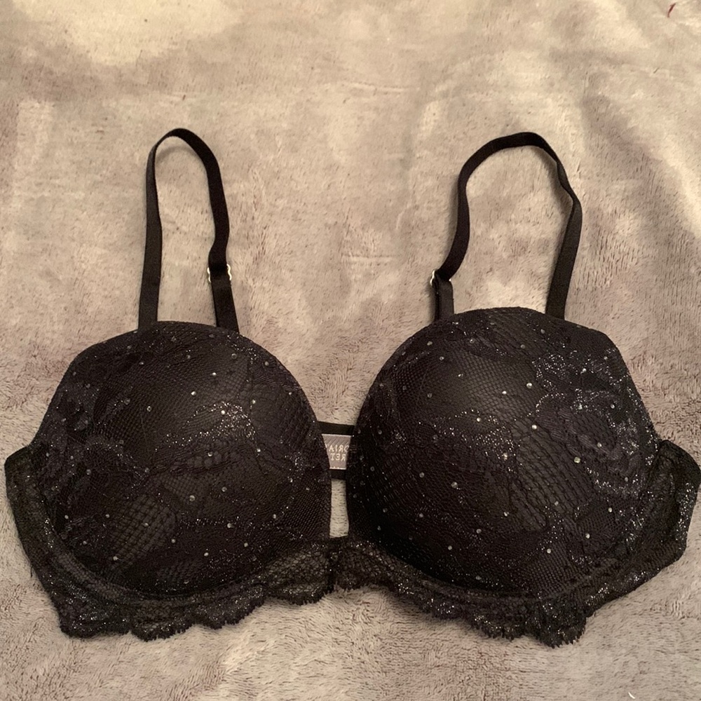 Black and Dark Gray VS BioFit Push-Up Bra with Rhinestones